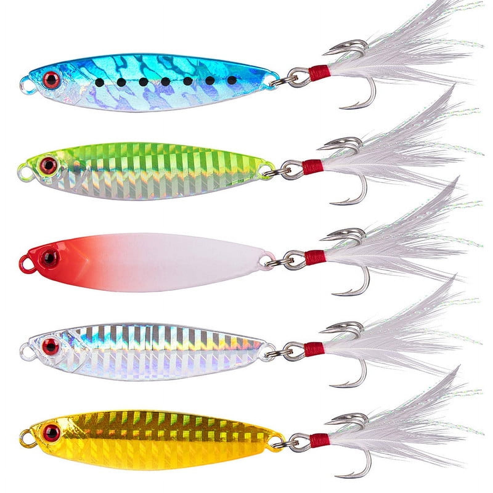 Dr.Fish Jigs Fishing Lures spoon 5 Pack 9/10 oz For Bass Sinking Metal  Spoons 3D Eyes Bright Color Micro Jigs Trolling Spoon in Plastic Box 