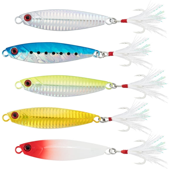 Dr.Fish Jigs Fishing Lures spoon 5 Pack 9/10 oz For Bass Sinking Metal Spoons 3D Eyes Bright Color Micro Jigs Trolling Spoon in Plastic Box