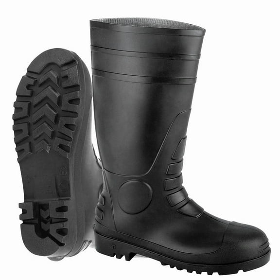 Dr. Fish Men's Black Rain Boots Waterproof, Outdoor Boots with Steel Toe & Shank PVC Rubber Boots Slip Resistant Knee-High Work Boots for Fishing Farming Gardening Manufacturing.
