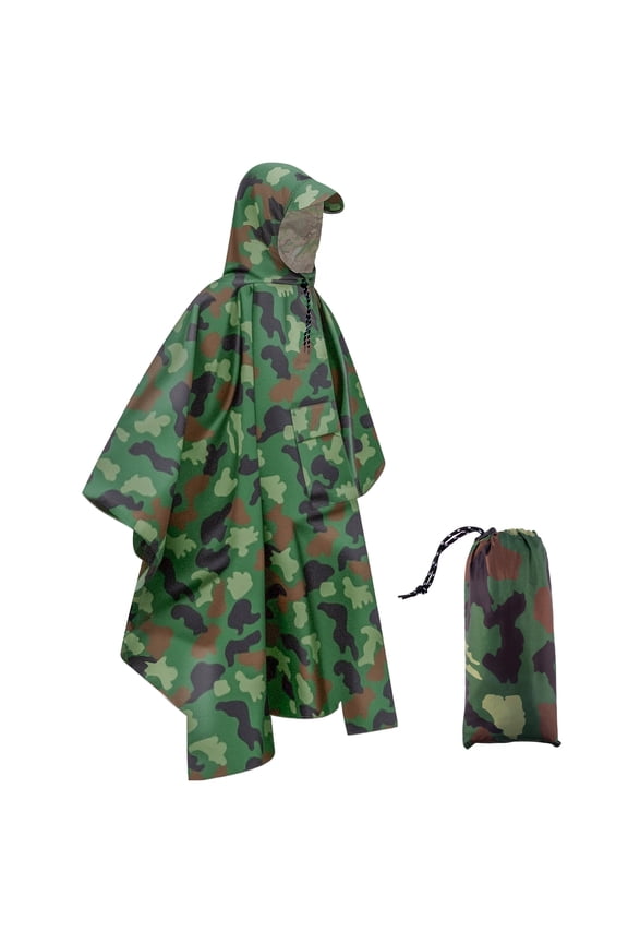Rain Poncho Camo Reusable for Adults with Hood Waterproof Unisex Reusable Multifunctional for Hiking Camping