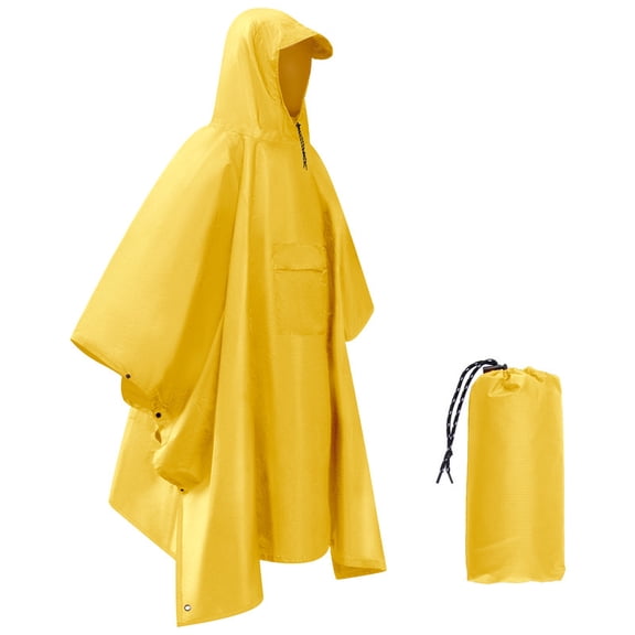 Dr.Fish Rain Poncho Reusable for Adults with Hood Waterproof Unisex Reusable Multifunctional for Hiking Camping Yellow