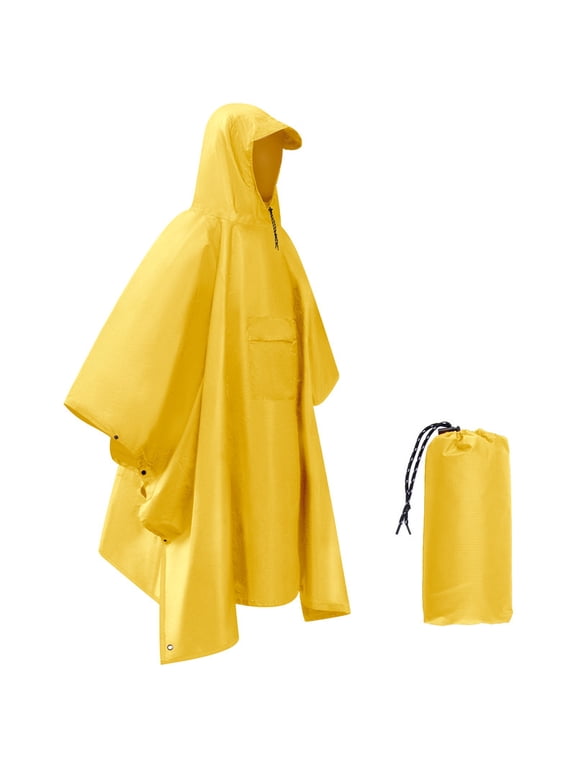 Rain Poncho Reusable for Adults with Hood Waterproof Unisex Reusable Multifunctional for Hiking Camping Yellow