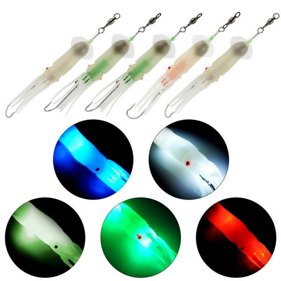 Dr.Fish Saltwater Fishing Lure Trolling Squid Offshore Teaser Bait 6" Built-in LED Light Mahi Sails Tuna Wahoo Marlin White