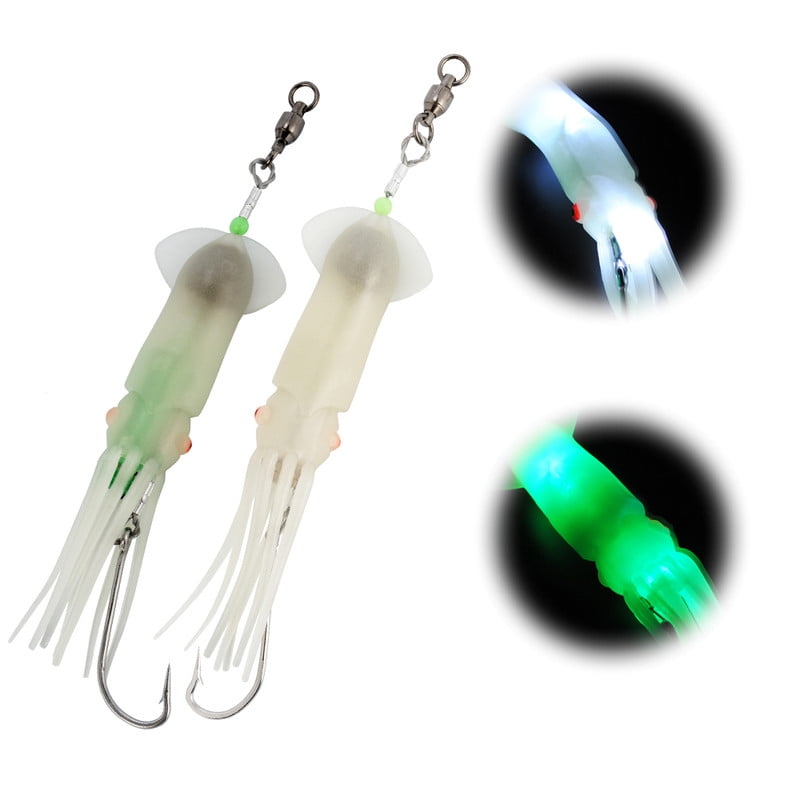 Dr.Fish Saltwater Fishing Lure Trolling Squid Offshore Teaser Bait 6  Built-in LED Light Mahi Sails Tuna Wahoo Marlin White