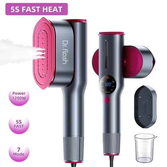 Dr Flash 1200W Handheld Garment Steamer, Portable Clothes Steamer with LED Display, 7 Settings, 90 Degree Swivel Handle for Home and Travel