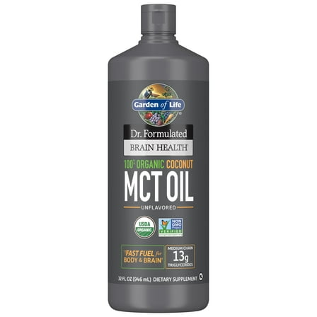 Dr. Formulated Brain Health, 100% Organic Coconut MCT Oil, Unflavored, 32 fl oz (946 ml), Garden of Life