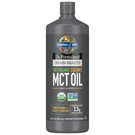 Dr. Formulated Brain Health, 100% Organic Coconut MCT Oil, Unflavored, 32 fl oz (946 ml), Garden of Life