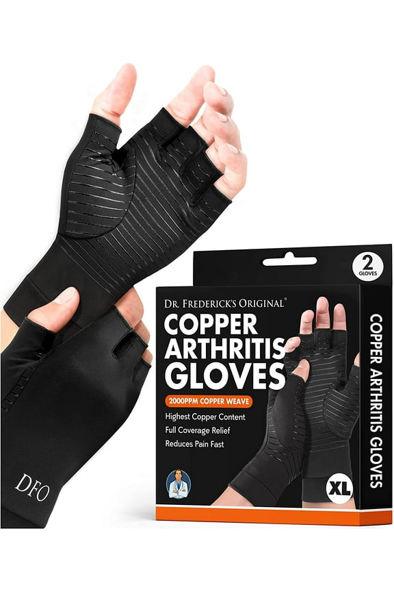 Dr. Frederick's Arthritis Copper Nylon Computer Typing Gloves, Black, Extra Large, 2 Pieces