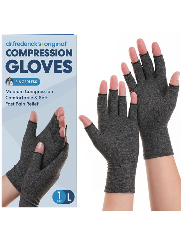 Arthritis Compression Gloves, Fingerless, Gray, Large
