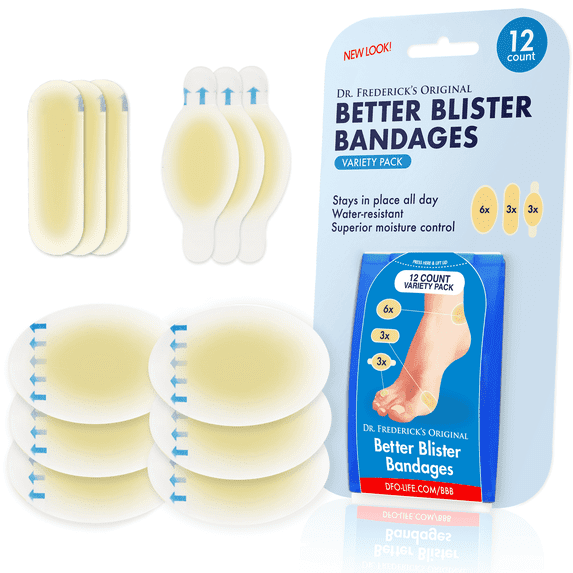 Dr. Frederick's Original Better Blister Bandages - 10 ct Heel Pack - Water Resistant Hydrocolloid Bandages for Foot, Heel Blister Prevention & Recovery - Blister Pads