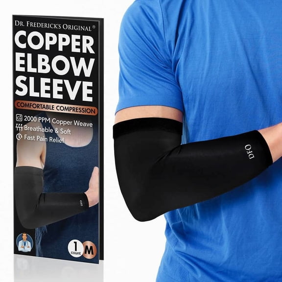 Dr. Frederick's Original Copper Compression Elbow Sleeve - 1 Sleeve - Tendonitis Relief & Support for Golf & Tennis Forearm Brace - Men & Women - Medium