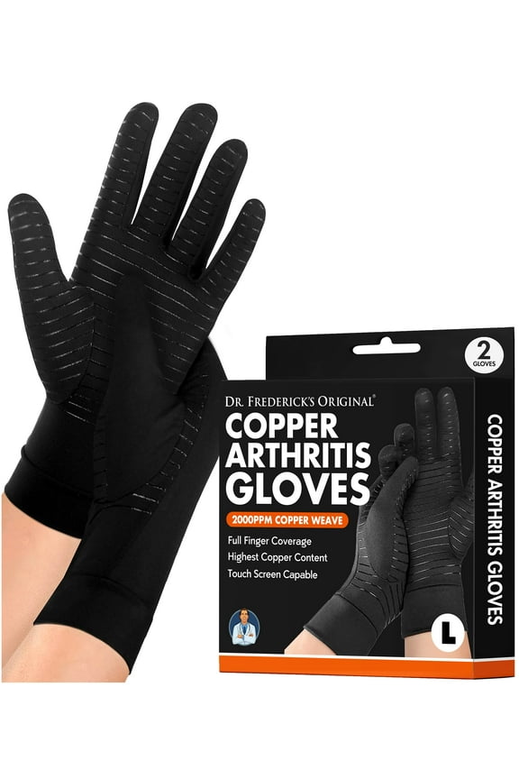 Copper Full Finger Arthritis Glove - 2 Gloves - Perfect Computer and Phone Typing Gloves - Fit Guaranteed - Large