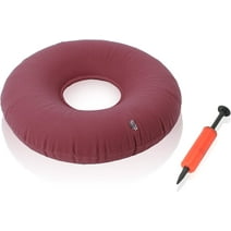 Dr. Frederick’s Original Donut Pillow - 15" Inflatable Donut Cushion for Tailbone Pain Relief - Seat Cushion for Hemorrhoids, Bed Sores, Prostatitis - Vinyl & Flannel - Red