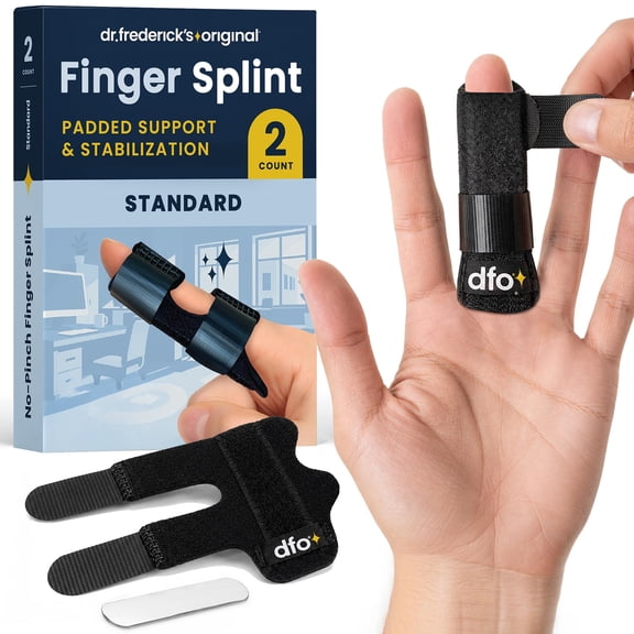 Dr. Frederick's Original Padded Trigger Finger Splint, Adjustable, Black, 2 Count