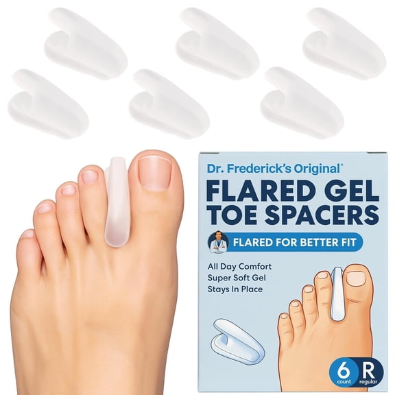 Dr. Frederick's Original Flared Gel Toe Separators - 6 ct - Soft Toe Spacers for Bunions, Overlapping Toes & Pain Relief - Orthotic Corrector for Men & Women - One Size