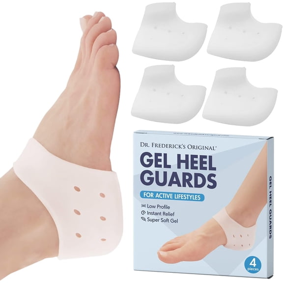 Dr. Frederick's Original Gel Heel Guards - 4 ct - Soft Heel Protectors for Plantar Fasciitis, Spur Pain & Gout - Comfortable Inserts for Shoes