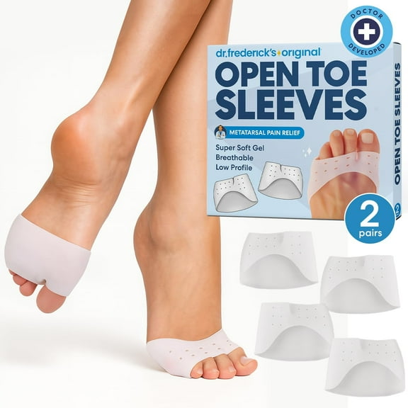 Dr. Frederick's Original Open Toe Sleeves | Half Toe Sleeve Metatarsal Pads | 4 Pieces | Ball of Foot Cushions | Great for Calluses and Blisters | for Men and Women | Perfect for High Heel Shoes