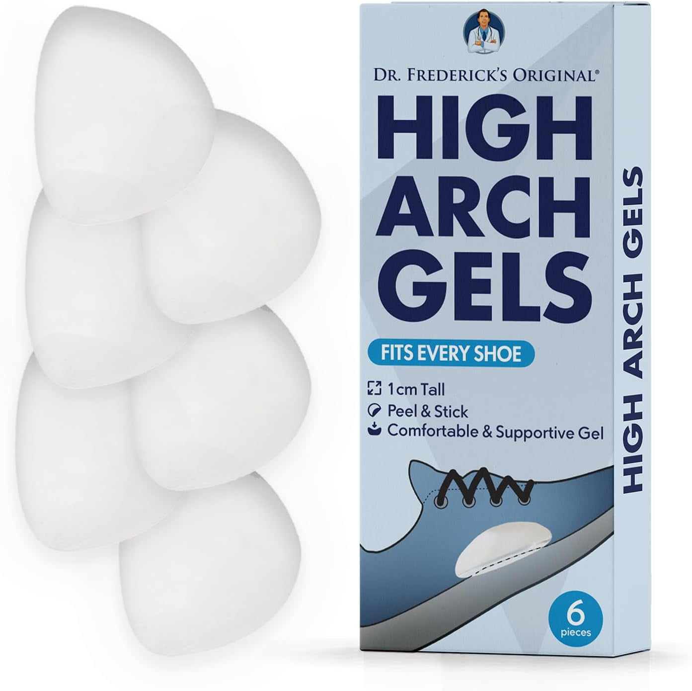 Dr. Frederick's Original High Arch Gels - Arch Support Insoles - 6Pcs -  Arch Support Inserts for Women & Men - High Arch Foot Pain Relief - Can be