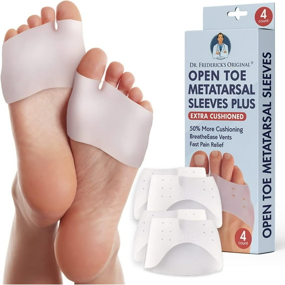 Dr. Frederick's Original Metatarsal Sleeves Plus - 50% More Cushioning - 4 Pieces - Metatarsal Pads for Women & Men