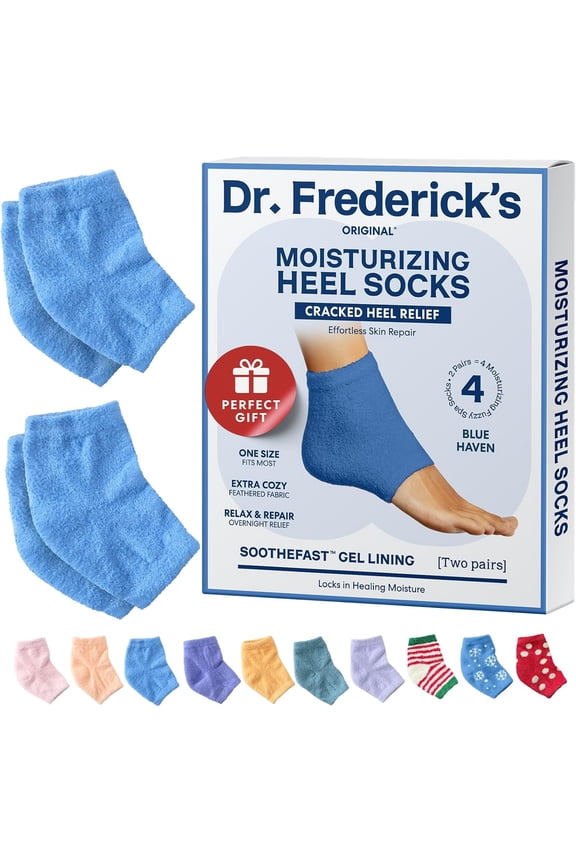 Moisturizing Fuzzy Heel Socks - 2 Pairs - Cozy Gel-Lined Sleep Socks for Women & Men - Soothes Dry, Cracked Feet - Heel Repair - Blue Haven