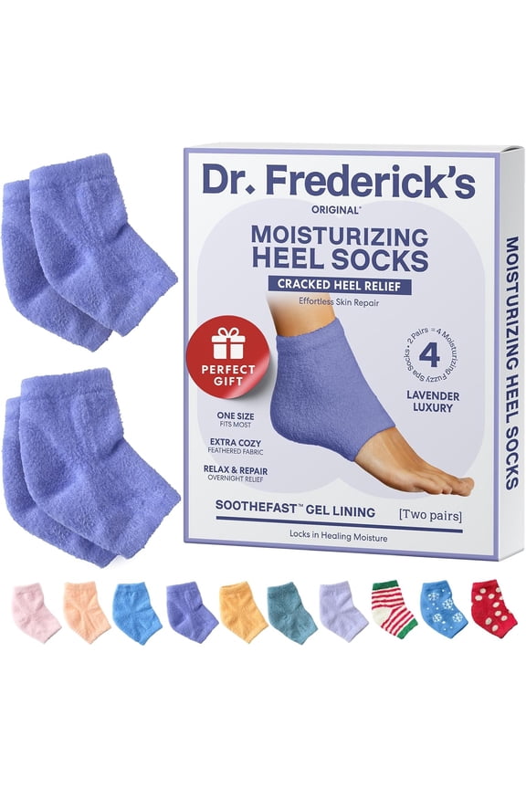Moisturizing Fuzzy Heel Socks - 2 Pairs - Cozy Gel-Lined Sleep Socks for Women & Men - Soothes Dry, Cracked Feet - Heel Repair - Lavender Luxury
