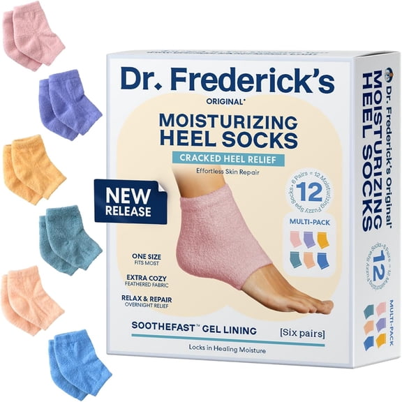 Dr. Frederick's Original Moisturizing Fuzzy Heel Socks for Dry Cracked Heels Treatment - Infused with Olive Oil, Jojoba Oil and Vitamin E - 6 Pairs - Stocking Stuffers for Adults - Variety Pack
