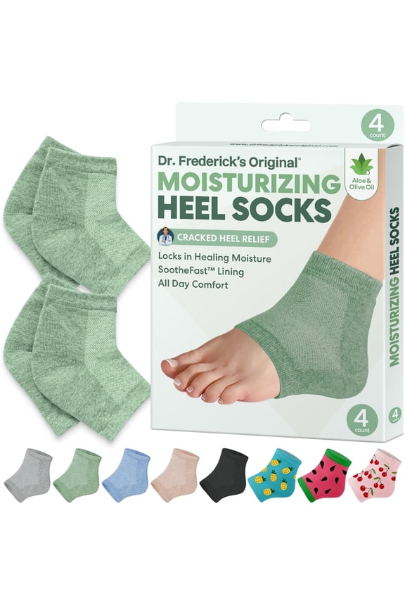 Moisturizing Heel Socks for Cracked Heel Treatment - 2 Pairs - Socks for Dry Feet - Cracked Skin Repair & Overnight Hydration - Foot Care for Women & Men - Green Aloe