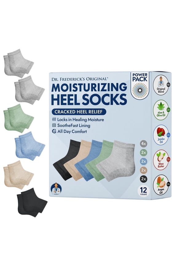 Moisturizing Heel Socks for Cracked Heel Treatment - 6 Pairs - Socks for Dry Feet - Cracked Skin Repair & Overnight Hydration - Foot Care for Women & Men - Power Pack