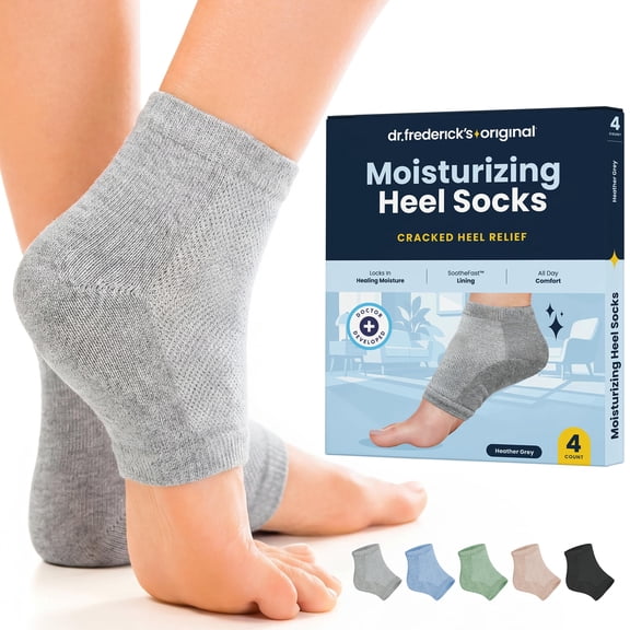 Dr. Frederick’s Original Moisturizing Heel Socks - Gel Lined Vitamin E, Jojoba, Essential Oils - 2 Pairs - Repair Cracked Heels Overnight