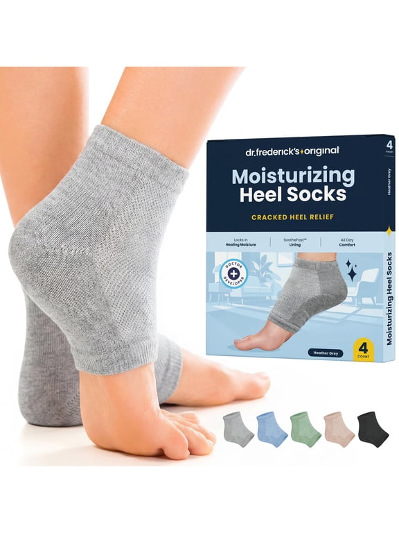 Dr. Frederick’s Original Moisturizing Heel Socks - Gel Lined Vitamin E, Jojoba, Essential Oils - 2 Pairs - Repair Cracked Heels Overnight