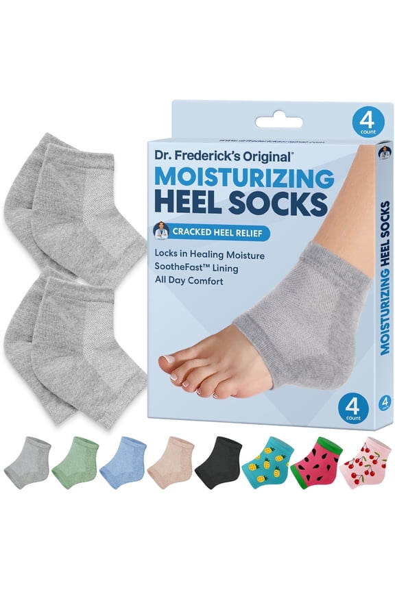 Dr. Frederick’s Original Moisturizing Heel Socks - Gel Lined Vitamin E, Jojoba, Essential Oils - 2 Pairs - Repair Cracked Heels Overnight