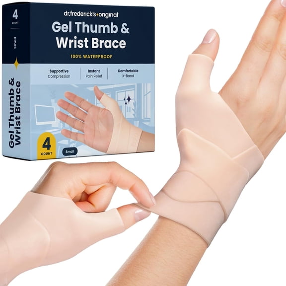 Dr. Frederick's Original Waterproof Thumb & Wrist Brace - 4 ct - Hand Brace for Arthritis, Tendonitis, Carpal Tunnel & Trigger Thumb - Doctor-Developed Spica Splint - Fits Left & Right Hand - Small