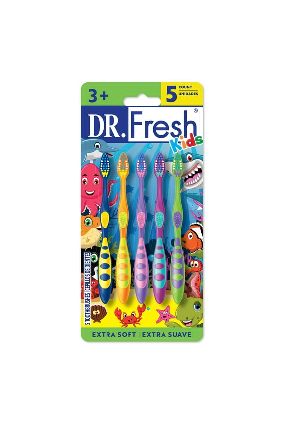 Brand Kids Non-Slip Handle Toothbrushes with Tongue Cleaner, Soft, 5 Count