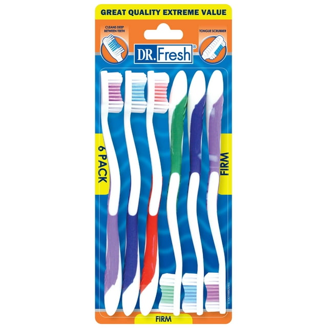 Dr. Fresh 6-Count Value Toothbrushes with Firm Bristles, Non-Slip ...