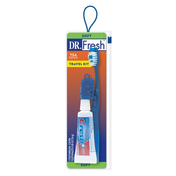 Dr. Fresh Oral Care Toothbrush Travel Kit with Cap & Toothpaste, Soft Bristle