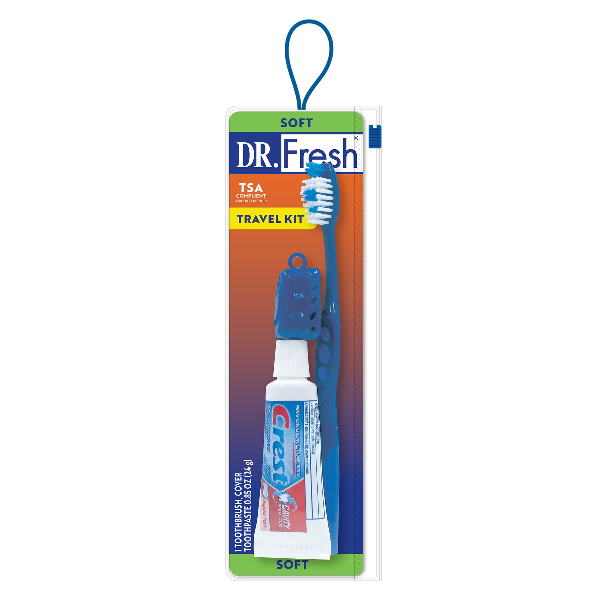 Dr. Fresh Oral Care Travel Kit, Soft Bristle Adult Toothbrush and Cap, Toothpaste, TSA Compliant