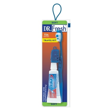Dr. Fresh Oral Care Travel Kit, Soft Bristle Adult Toothbrush and Cap, Toothpaste, TSA Compliant