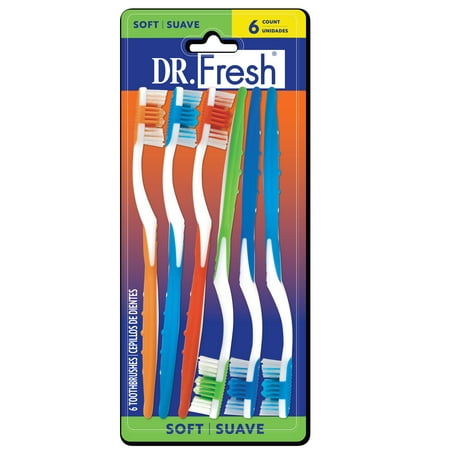 Dr. Fresh Toothbrushes with Tongue Cleaner, Soft, 6 Count