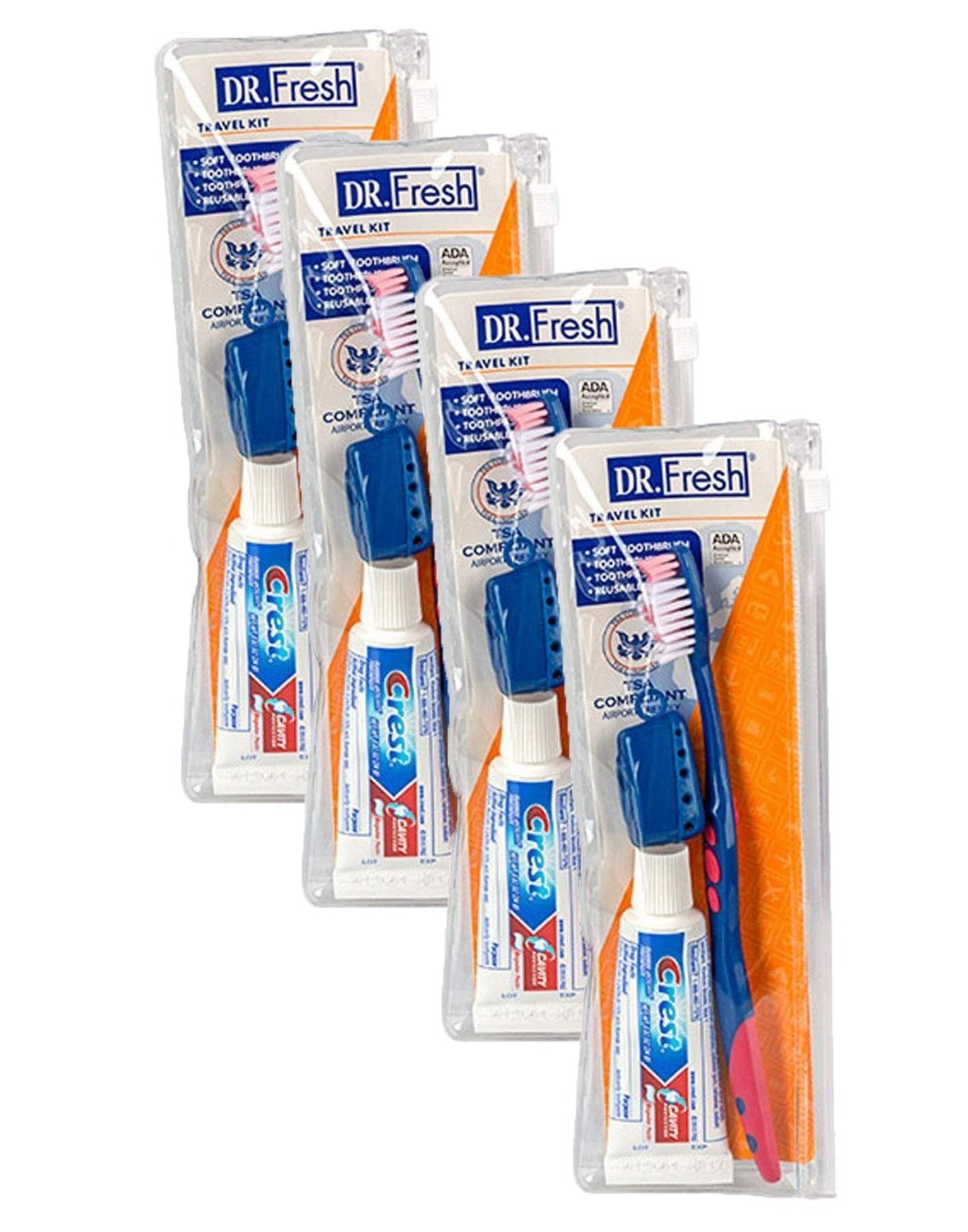 Dr. Fresh Travel Kit Crest/Colgate Toothpaste toothbrush & cover (4 Packs)