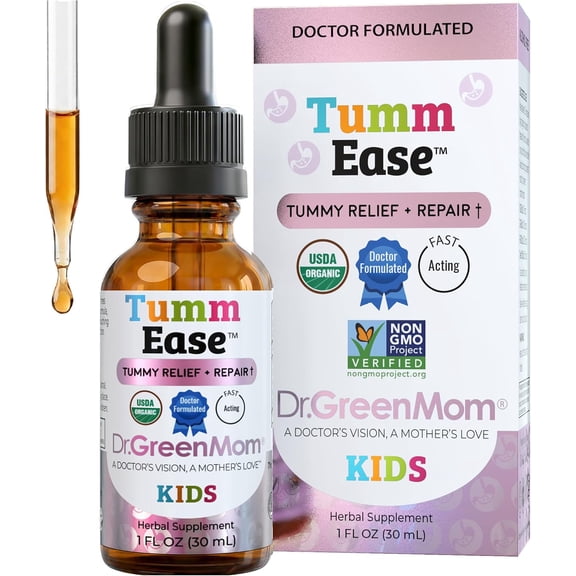 Dr. Green Mom TummEase Herbal Tummy Drops for Boys & Girls - Child & Baby Digestive Drops - Marshmallow Root & Slippery Elm