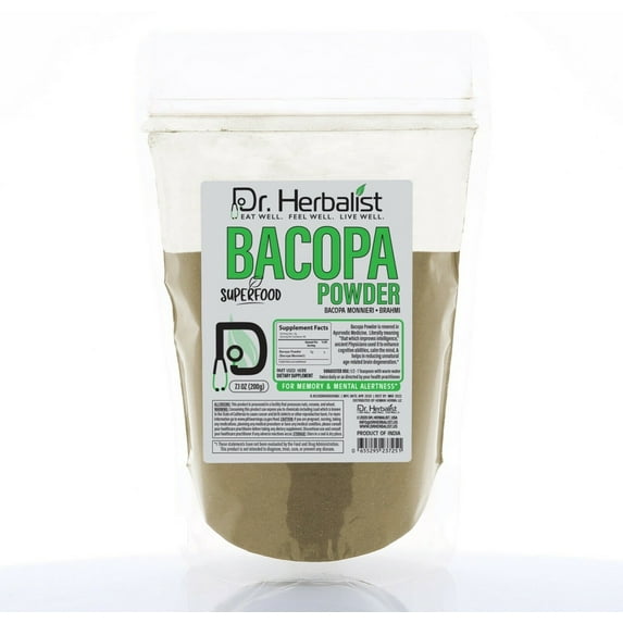 Dr. Herbalist Brahmi Powder (Bacopa Powder) 7.05 OZ (200g) - Bacopa Monnieri/Brahmi Herbs - Ayurvedic Herbal Supplement for Brain, Intelligence & Focus - Enhances Learning Memory & Abili
