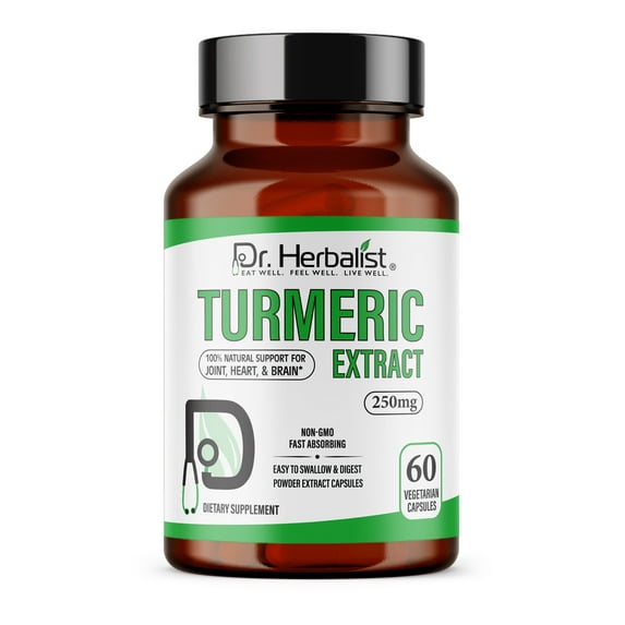 Dr. Herbalist Turmeric Extract 250mg - 60 Capsules| Non-GMO | Fasting Absorbing | Vegetarian