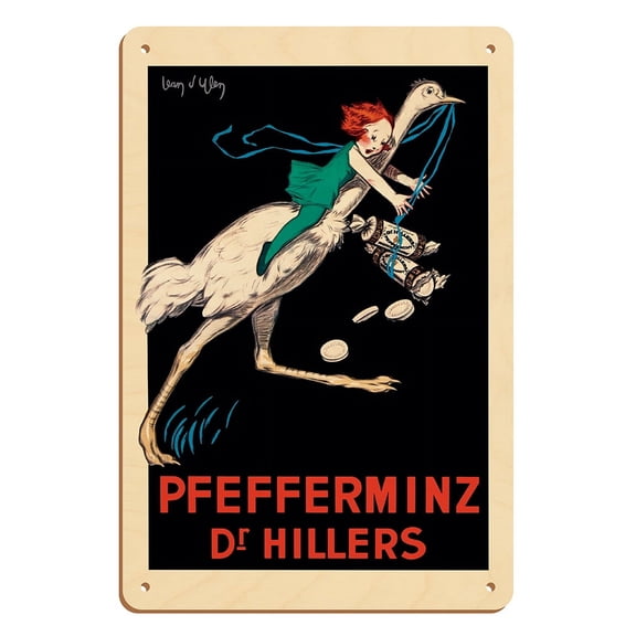 Dr Hillers Peppermints (Pfefferminz) - Vintage German Advertising Poster by Jean d'Ylen c.1927 - 8 x 12 inch Vintage Wood Art Sign