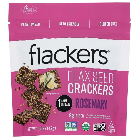 Dr. In The Kitchen Flackers Organic Flax Seed Crackers - Rosemary - Case of 12 - 5 oz. - 12 Pack