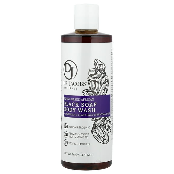 Dr. Jacobs Naturals Plant-Based African Black Soap Body Wash, Lavender & Clary Sage Essential Oils, 16 oz (473 ml)
