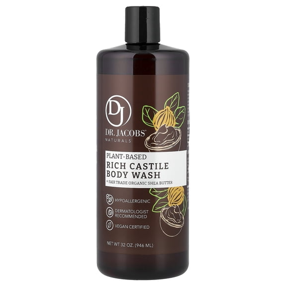 Dr. Jacobs Naturals Plant-Based Rich Castile Body Wash, Organic Shea Butter, 32 oz (946 ml)