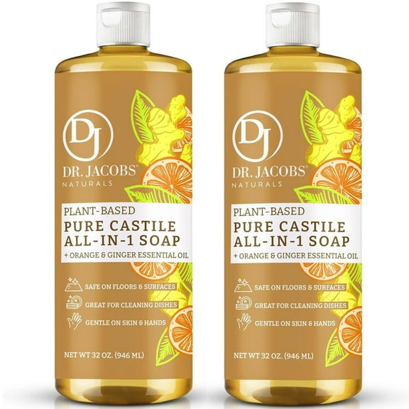 Dr. Jacobs Naturals Orange & Ginger Castile Soap All-In-One Cleaner Plant-Based Formula, 32 Fl. Oz. 2-Pack