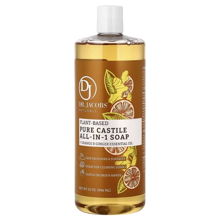 Dr. Jacobs Naturals Orange & Ginger Castile Soap All-In-One Cleaner Plant-Based Formula, 32 Fl. Oz.