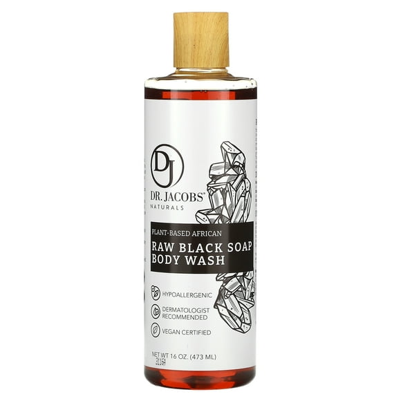 Dr. Jacobs Naturals Plant-Based African Raw Black Soap Body Wash, 16 oz (473 ml)