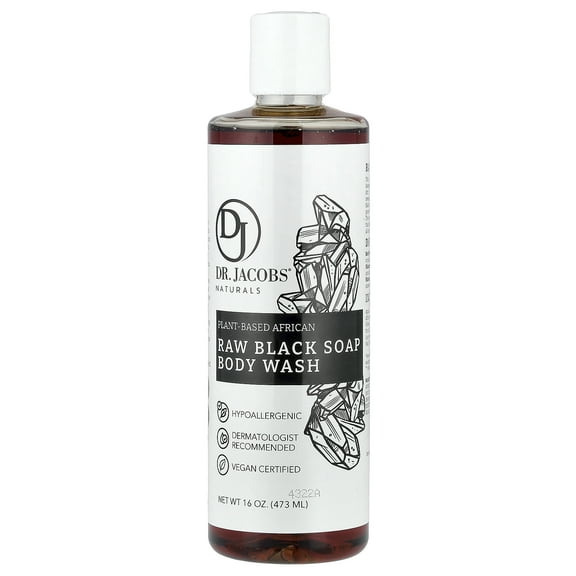 Dr. Jacobs Naturals Plant-Based African Raw Black Soap Body Wash, 16 oz (473 ml)